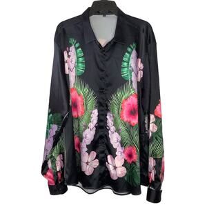 GS Bogosse Men's Luxury  Designer Dress Shirt Sz 2X Black Floral Long Sleeve